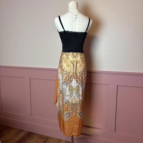 fairy indie paisley sarong wrap midi skirt h&m sz 2 orange lyocell viscose - Picture 4 of 7